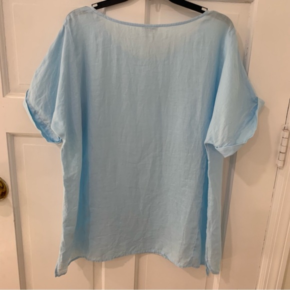 J Jill Pure Jill Linen Popover Top Light Blue Sea Lightweight Size Large Tall - Picture 11 of 13